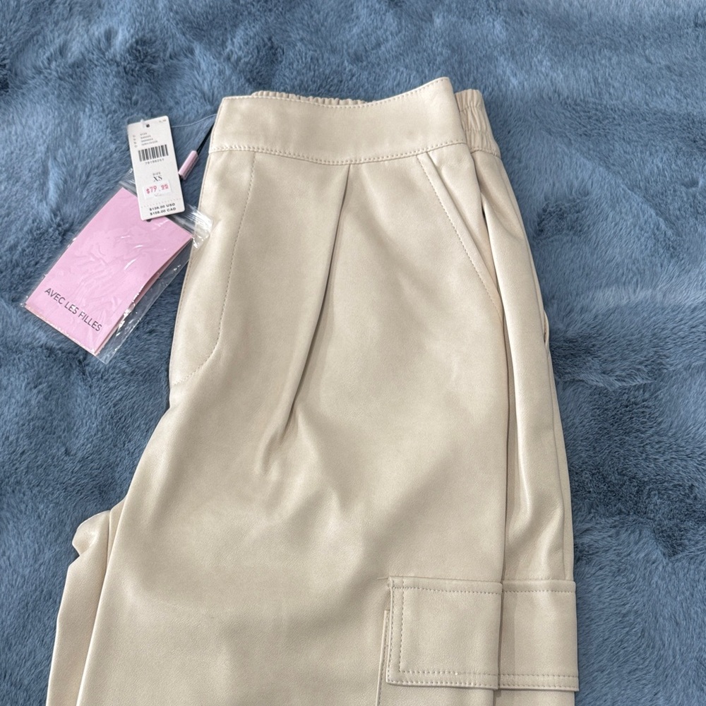 Faux Leather Wide-Leg Cargo Pants - Cream - Picture 7 of 10